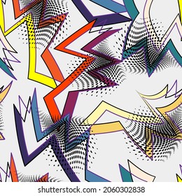 Abstract geometry urban seamless pattern with curved lines and dots