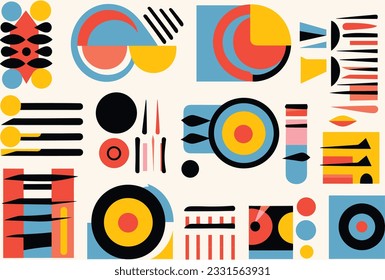 abstract geometry vector set with geometric, linear shapes, in the style of bold and graphic pop art inspired designs, precisionist art, ndebele art, geometric shapes patterns