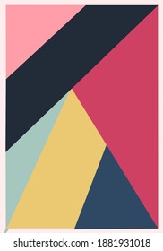 Abstract geometry wall art background. The colors are pink, green, yellow and black. Digital modern abstract art and pattern. Vector Ilustration and minimal home decorations.