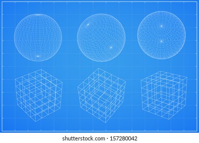 Abstract geometry wireframe, Spheres and cubic - Vector illustration