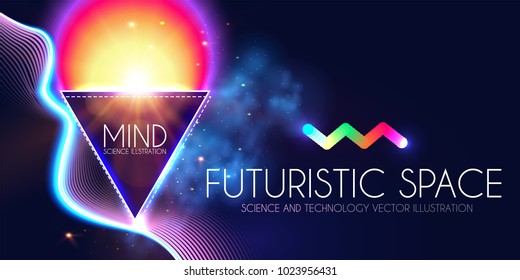 Abstract Geomrtic Banner with Neon Lights. Trendy Party Poster Template. Futuristic Space. Magic and Mystery Design. Vector illustration