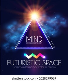 Abstract Geomrtic Banner with Neon Lights. Trendy Party Poster Template. Futuristic Space. Magic and Mystery Design. Vector illustration