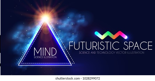 Abstract Geomrtic Banner with Neon Lights. Trendy Party Poster Template. Futuristic Space. Magic and Mystery Design. Vector illustration