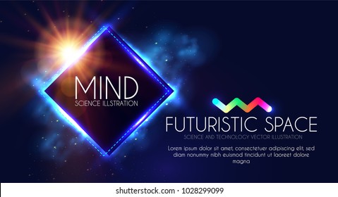 Abstract Geomrtic Banner with Neon Lights. Trendy Party Poster Template. Futuristic Space. Magic and Mystery Design. Vector illustration