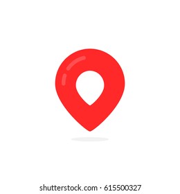 abstract geotag logo and red map pin icon. concept of of finding the right place and finder sign for tourism. flat style trend modern logotype graphic brand design isolated on white with shadow