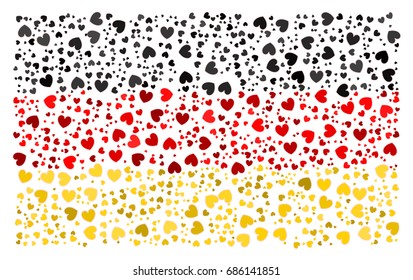 Abstract German national flag - the flag of Germany made of small red, black, yellow stroked hearts