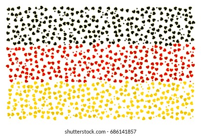 Abstract German national flag - the flag of Germany made of small red, black, yellow stroked hearts