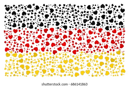 Abstract German national flag - the flag of Germany made of small red, black, yellow stroked hearts