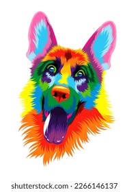 Abstract german shepherd dog head portrait from multicolored paints. Colored drawing. Vector illustration of paints