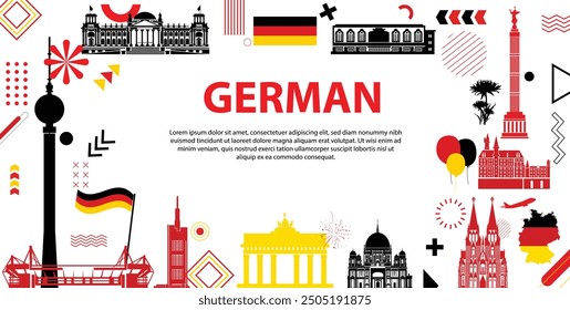 Abstract German Unity Day Banner with Cultural Symbols and National Colors - Vector Design for October 2nd