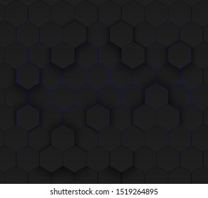 Abstract ghexagonal background. Blue Neon Backdrop. Futuristic technology concept. 3d vector illustration. Hex geometry pattern. Carbon cells.