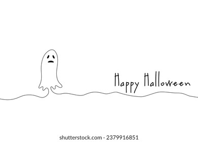 Abstract ghost for Halloween Continuous One Line Drawing. Black and white vector illustration.
