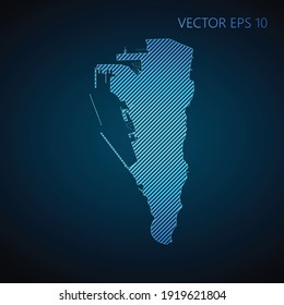Abstract Gibraltar map template made from blue diagonal lines on dark background. Vector illustration EPS10.