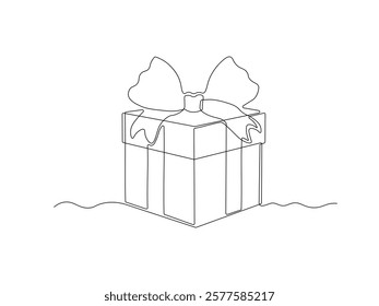 Abstract gift box with bow, continuous single one line art hand drawing sketch logo