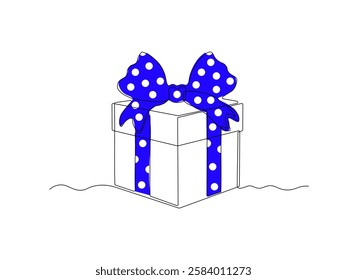 Abstract gift box with bow, continuous single one line art hand drawing sketch logo