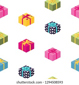 Abstract Gift Box with Bow and Ribbon Seamless Pattern Background. Vector Illustrration EPS10