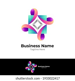 Abstract gift box with ribbon logo design template