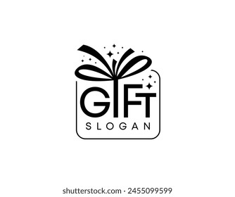 Abstract gift letter or gift box vector logo design, gift box logo design with starts glitters, gift box logo design