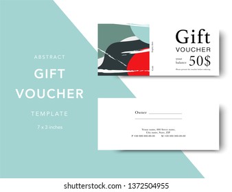 Abstract gift voucher card template. Modern discount coupon for shopping with abstract pattern. Modern fashion background design with information sample text. Coupon template for gift and shopping. 