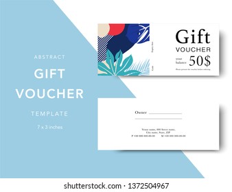 Abstract gift voucher card template. Modern discount coupon for shopping with abstract pattern. Modern fashion background design with information sample text. Coupon template for gift and shopping. 