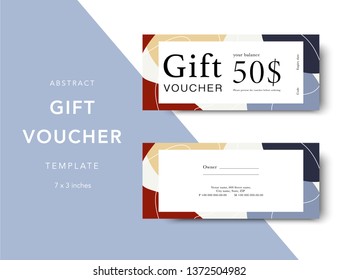 Abstract gift voucher card template. Modern discount coupon for shopping with abstract pattern. Modern fashion background design with information sample text. Coupon template for gift and shopping. 