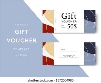 Abstract gift voucher card template. Modern discount coupon for shopping with abstract pattern. Modern fashion background design with information sample text. Coupon template for gift and shopping. 