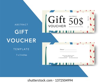 Abstract gift voucher card template. Modern discount coupon for shopping with abstract pattern. Modern fashion background design with information sample text. Coupon template for gift and shopping. 