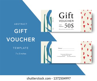 Abstract gift voucher card template. Modern discount coupon for shopping with abstract pattern. Modern fashion background design with information sample text. Coupon template for gift and shopping. 