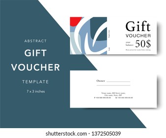 Abstract gift voucher card template. Modern discount coupon for shopping with abstract pattern. Modern fashion background design with information sample text. Coupon template for gift and shopping. 