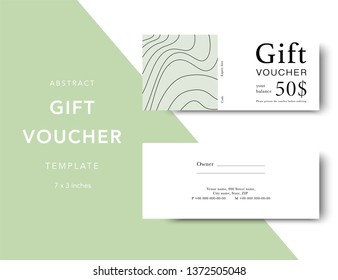 Abstract gift voucher card template. Modern discount coupon for shopping with abstract pattern. Modern fashion background design with information sample text. Coupon template for gift and shopping. 