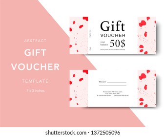 Abstract gift voucher card template. Modern discount coupon for shopping with abstract pattern. Modern fashion background design with information sample text. Coupon template for gift and shopping. 