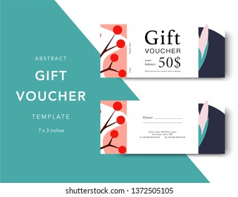 Abstract gift voucher card template. Modern discount coupon for shopping with abstract pattern. Modern fashion background design with information sample text. Coupon template for gift and shopping. 
