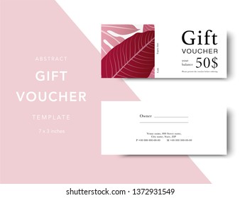 Abstract gift voucher card template. Modern discount coupon for shopping with abstract pattern. Modern fashion background design with information sample text. Coupon template for gift and shopping. 