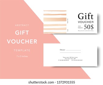 Abstract gift voucher card template. Modern discount coupon for shopping with abstract pattern. Modern fashion background design with information sample text. Coupon template for gift and shopping. 