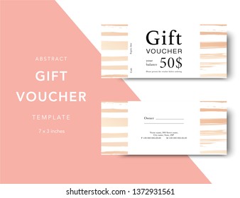Abstract gift voucher card template. Modern discount coupon for shopping with abstract pattern. Modern fashion background design with information sample text. Coupon template for gift and shopping. 