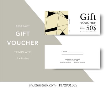 Abstract gift voucher card template. Modern discount coupon for shopping with abstract pattern. Modern fashion background design with information sample text. Coupon template for gift and shopping. 