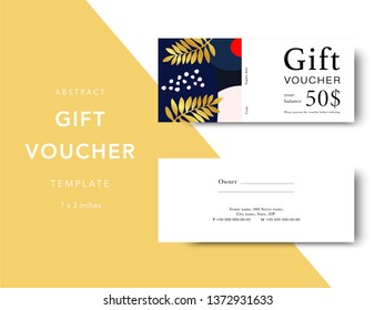 Abstract gift voucher card template. Modern discount coupon for shopping with abstract pattern. Modern fashion background design with information sample text. Coupon template for gift and shopping. 