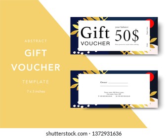 Abstract gift voucher card template. Modern discount coupon for shopping with abstract pattern. Modern fashion background design with information sample text. Coupon template for gift and shopping. 