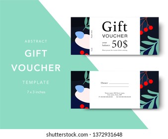 Abstract gift voucher card template. Modern discount coupon for shopping with abstract pattern. Modern fashion background design with information sample text. Coupon template for gift and shopping. 