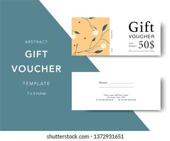 Abstract gift voucher card template. Modern discount coupon for shopping with abstract pattern. Modern fashion background design with information sample text. Coupon template for gift and shopping. 