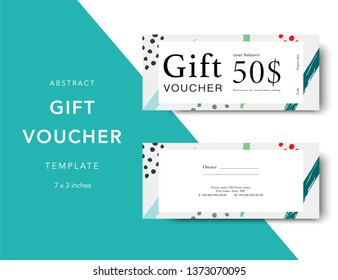 Abstract gift voucher card template. Modern discount coupon for shopping with abstract pattern. Modern fashion background design with information sample text. Coupon template for gift and shopping. 