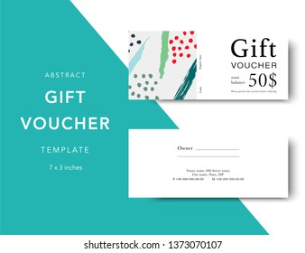 Abstract gift voucher card template. Modern discount coupon for shopping with abstract pattern. Modern fashion background design with information sample text. Coupon template for gift and shopping. 