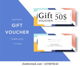 Abstract gift voucher card template. Modern discount coupon for shopping with abstract pattern. Modern fashion background design with information sample text. Coupon template for gift and shopping. 