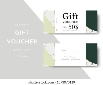 Abstract gift voucher card template. Modern discount coupon for shopping with abstract pattern. Modern fashion background design with information sample text. Coupon template for gift and shopping. 