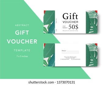 Abstract gift voucher card template. Modern discount coupon for shopping with abstract pattern. Modern fashion background design with information sample text. Coupon template for gift and shopping. 