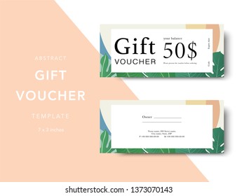 Abstract gift voucher card template. Modern discount coupon for shopping with abstract pattern. Modern fashion background design with information sample text. Coupon template for gift and shopping. 