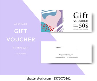 Abstract gift voucher card template. Modern discount coupon for shopping with abstract pattern. Modern fashion background design with information sample text. Coupon template for gift and shopping. 