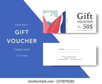 Abstract gift voucher card template. Modern discount coupon for shopping with abstract pattern. Modern fashion background design with information sample text. Coupon template for gift and shopping. 