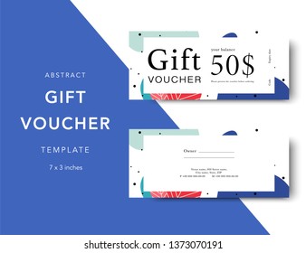 Abstract gift voucher card template. Modern discount coupon for shopping with abstract pattern. Modern fashion background design with information sample text. Coupon template for gift and shopping. 