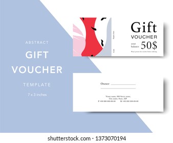 Abstract gift voucher card template. Modern discount coupon for shopping with abstract pattern. Modern fashion background design with information sample text. Coupon template for gift and shopping. 